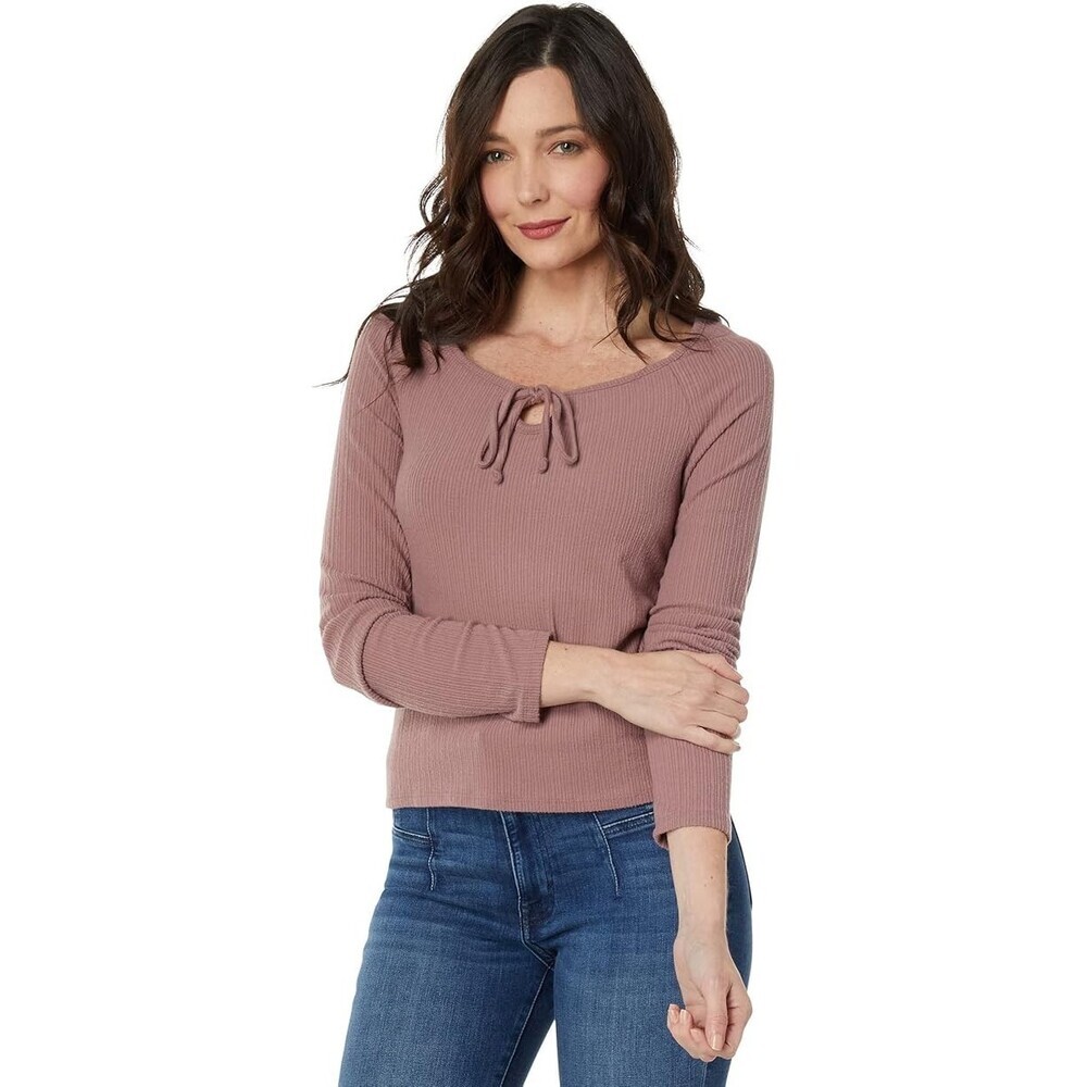 Lucky Brand T-Shirts Women's M Twilight Mauve Knit Tie Neck Long Sleeve RED469